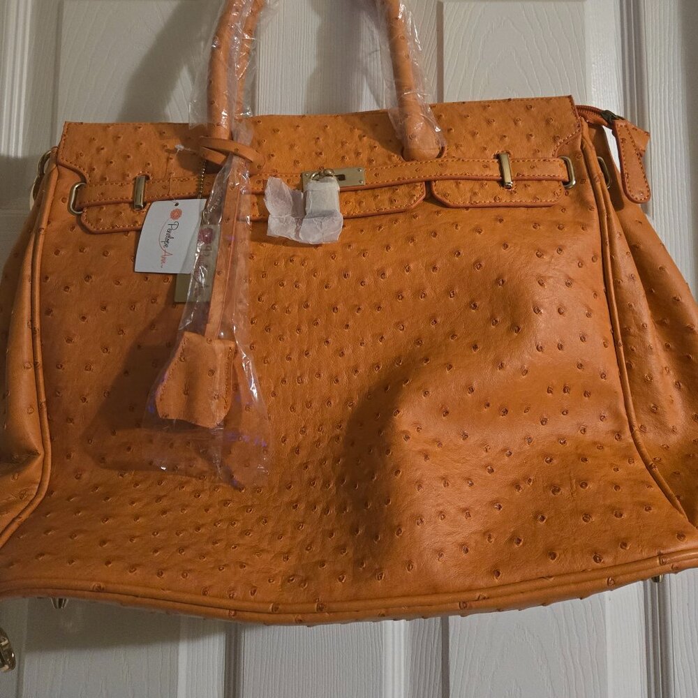 Penelope Ann oversized ostrich orange tote